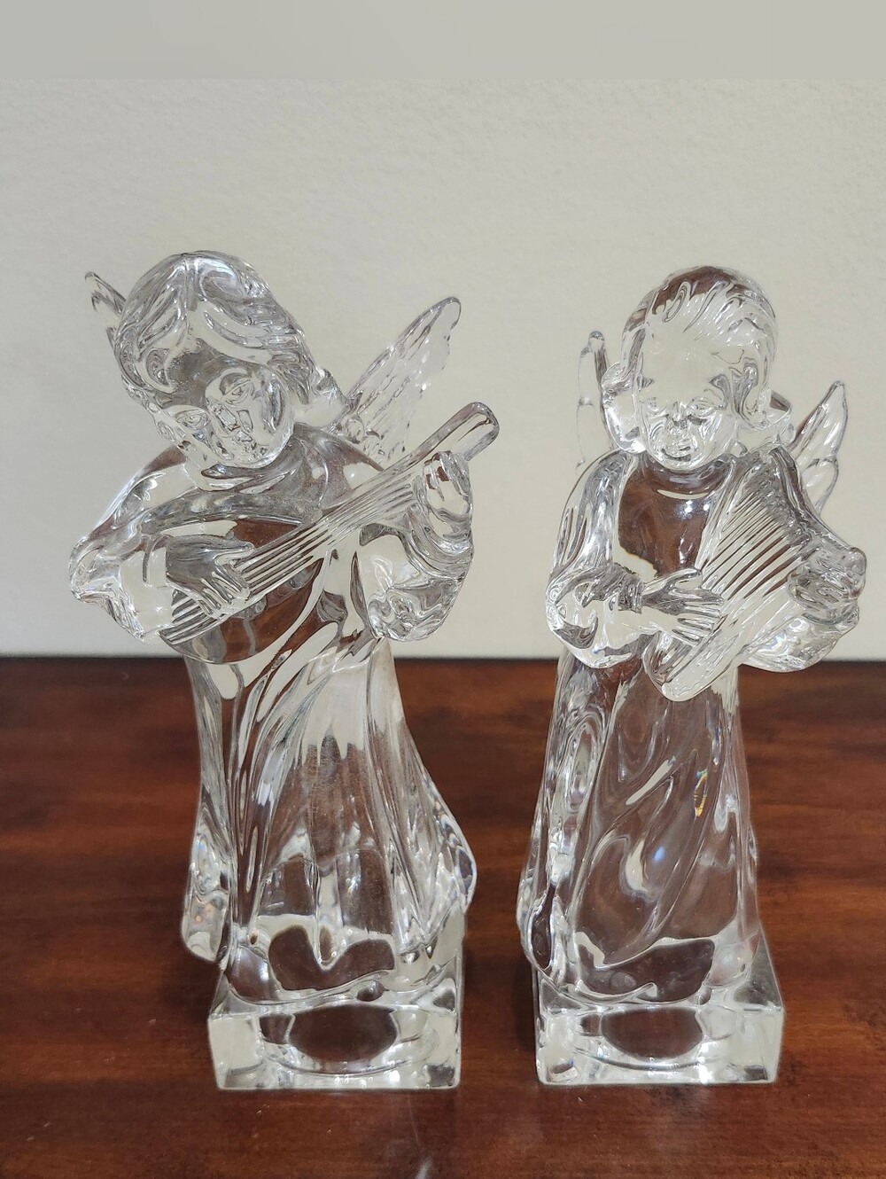 Mikasa Herald Collection Angels Full Lead Crystal Playing Mandolin Harp Lot Of 2